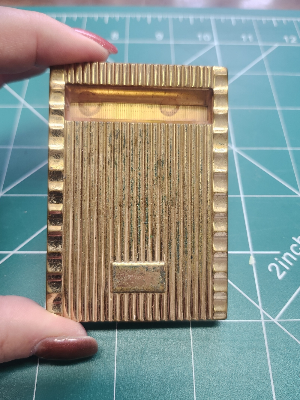 Vintage Gold Tone Brass Bourjois New York Compact with Original Puff Aplicator
